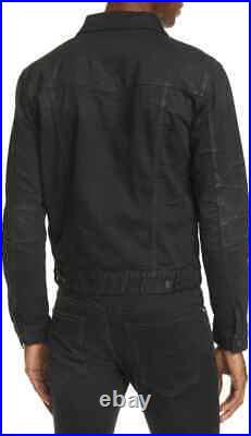 £715 Saint Laurent lightly coated black denim jacket size XL designer fits large