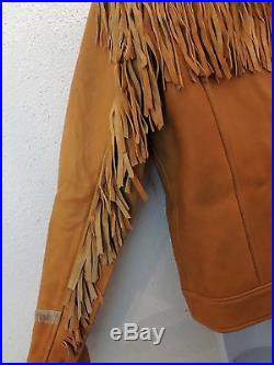 798 Ralph Lauren Denim Supply Western Cowboy Indian Leather Fringe Slim Jacket M
