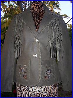 $799Fringe Chain Beads Native Terlingua Western Leather JacketSDouble D Ranch