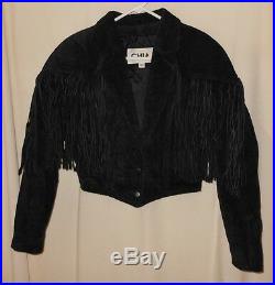 80's Fringe Jacket Chia Black Suede Western Style Rocker Chic Metal Lady's Small
