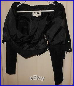80's Fringe Jacket Chia Black Suede Western Style Rocker Chic Metal Lady's Small