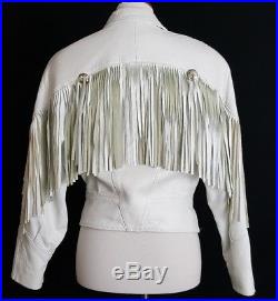 80's Vtg Reed Sportswear Women White Leather Fringe Motorcycle/Western Jacket
