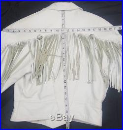 80's Vtg Reed Sportswear Women White Leather Fringe Motorcycle/Western Jacket