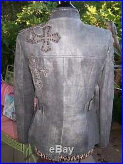 $800RARE Holier Than Thou Cross Studded Leather Coat JacketMDouble D RanchEU