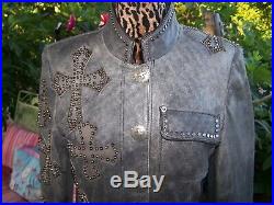 $800RARE Holier Than Thou Cross Studded Leather Coat JacketMDouble D RanchEU