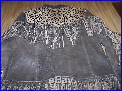$800RAREWestern Leopard Hair Leather Fringe Jacket CoatL/XLDouble D Ranch