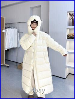 90% White Goose Down Thickened Puff Jacket Women's Long Hooded Coat Overcoats