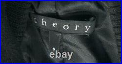 $995 THEORY S/M Military/Navy/Officer Leather Trim Double Pea Coat Jacket