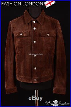 ARIZONA' Men's Brown SUEDE Stitch Western Real Cowhide Leather Classic Jacket