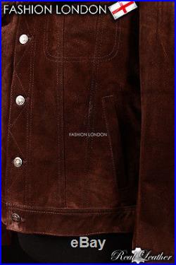 ARIZONA' Men's Brown SUEDE Stitch Western Real Cowhide Leather Classic Jacket