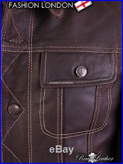 ARIZONA' Men's Brown With Beige Stitch Western Skipper Leather Classic Jacket