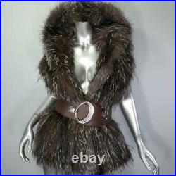 Adrienne Landaus/mbrown Silver Genuine Real Fox Fur Hooded Vest Jacket Coat