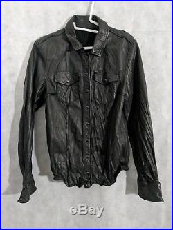 All Saints Lorrimer Leather Shirt Jacket Western Pearl Snap Size 12