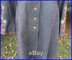 Amazing Western Double D Ranch Ranchwear Leather Embroidered Maxi Coat NWOT L