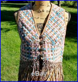 Amazing Western Double D Ranch Ranchwear Woven Leather and Fabric Vest M