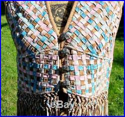 Amazing Western Double D Ranch Ranchwear Woven Leather and Fabric Vest M