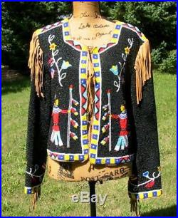 Amazing Western Hairston Roberson Fully Beaded Suede Jacket RARE Large Black