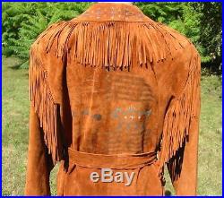 Amazing Western Patricia Wolf Hand Painted Suede Fringe Jacket Made in Texas S