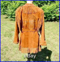Amazing Western Patricia Wolf Hand Painted Suede Fringe Jacket Made in Texas S