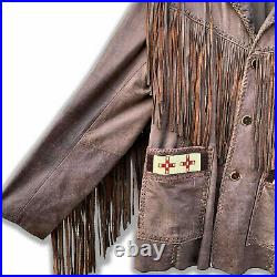 American Native Western Wear Suede Leather Indian Jacket Fringe & Beaded Coat