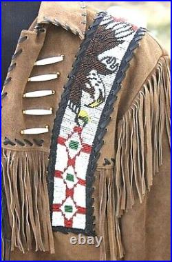 American Natives Sioux Eagle Beaded Suede Leather Western Coat Fringes Jacket American Natives Sioux Eagle Beaded Suede Leather Western Coat Fringes Jacket