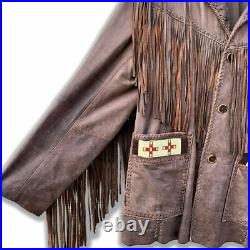 American Natives Western Wear Suede Leather Indian Jacket Fringe & Beaded Coat