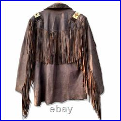 American Natives Western Wear Suede Leather Indian Jacket Fringe & Beaded Coat