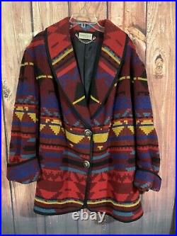 Ashely Scott Vintage Womens Aztec Navajo Western Wool Blazer Jacket Coat Sz 2xl