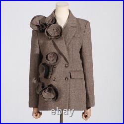 Autumn Lapel Collar Blazer Flowers Womens Double Breasted Short Coat Jacket Size