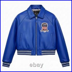 Avirex Women's Cropped USA Icon Leather Jacket Bomber Jacket Genuine Cowhide