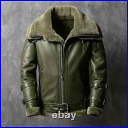 B3 Bomber Aviator RAF Real Sheep Skin Pilot Flying Double Collar Leather Jacket