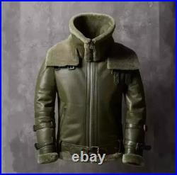 B3 Bomber Aviator RAF Real Sheep Skin Pilot Flying Double Collar Leather Jacket