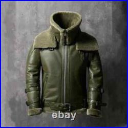 B3 Bomber Aviator RAF Real Sheep Skin Pilot Flying Double Collar Leather Jacket