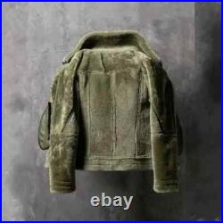 B3 Bomber Aviator RAF Real Sheep Skin Pilot Flying Double Collar Leather Jacket