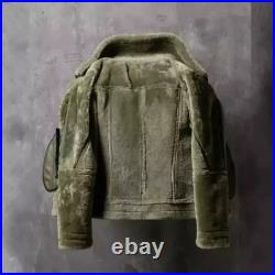 B3 Bomber Aviator RAF Real Sheep Skin Pilot Flying Double Collar Leather Jacket
