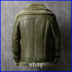 B3 Bomber Aviator RAF Real Sheep Skin Pilot Flying Double Collar Leather Jacket