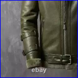 B3 Bomber Aviator RAF Real Sheep Skin Pilot Flying Double Collar Leather Jacket
