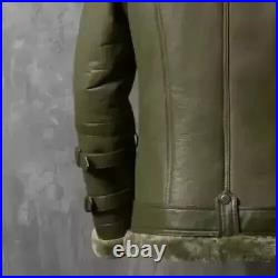 B3 Bomber Aviator RAF Real Sheep Skin Pilot Flying Double Collar Leather Jacket
