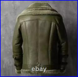 B3 Bomber Aviator RAF Real Sheep Skin Pilot Flying Double Collar Leather Jacket