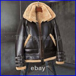 B3 Real Fur Shearling RAF Bomber Coat Mans Fashion Moto Biker Leather Jacket