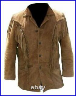 BABA GENIUSE Men Western suede leather jacket NATIVE AMERICAN COAT fringe