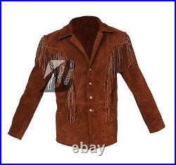 BABA GENIUSE Men Western suede leather jacket NATIVE AMERICAN COAT fringe