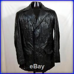 BERMANS Vtg 70s WESTERN Car Coat Leather Blazer JACKET Mens Size M 40 Black