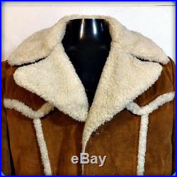 BERMANS Vtg 70s Western Heavy Suede Leather Barn coat RANCHER JACKET XL 46 Brown