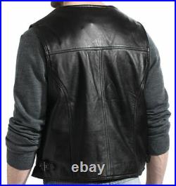 BLACK Vest Coat Waistcoat Button Jacket Men Original Lambskin Leather Western