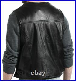 BLACK Vest Coat Waistcoat Button Jacket Men Original Lambskin Leather Western BLACK Vest Coat Waistcoat Button Jacket Men Original Lambskin Leather Western