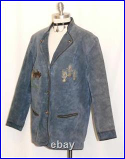 BLUE LEATHER JACKET Coat German Women Hunting EMBROIDERY Western Eu 44 B46 16 L