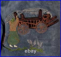 BLUE LEATHER JACKET Coat German Women Hunting EMBROIDERY Western Eu 44 B46 16 L