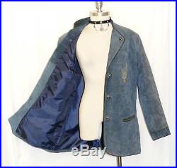 BLUE LEATHER JACKET Coat German Women Hunting EMBROIDERY Western Eu 44 B46 16 L