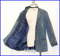 BLUE LEATHER JACKET Coat German Women Hunting EMBROIDERY Western Eu 44 B46 16 L